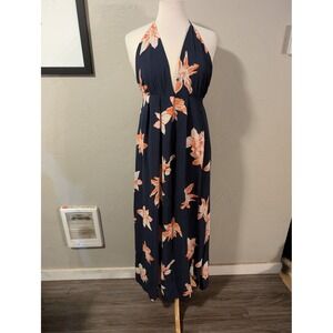 Simplee Floral Maxi Dress in Navy‎ Blue size L